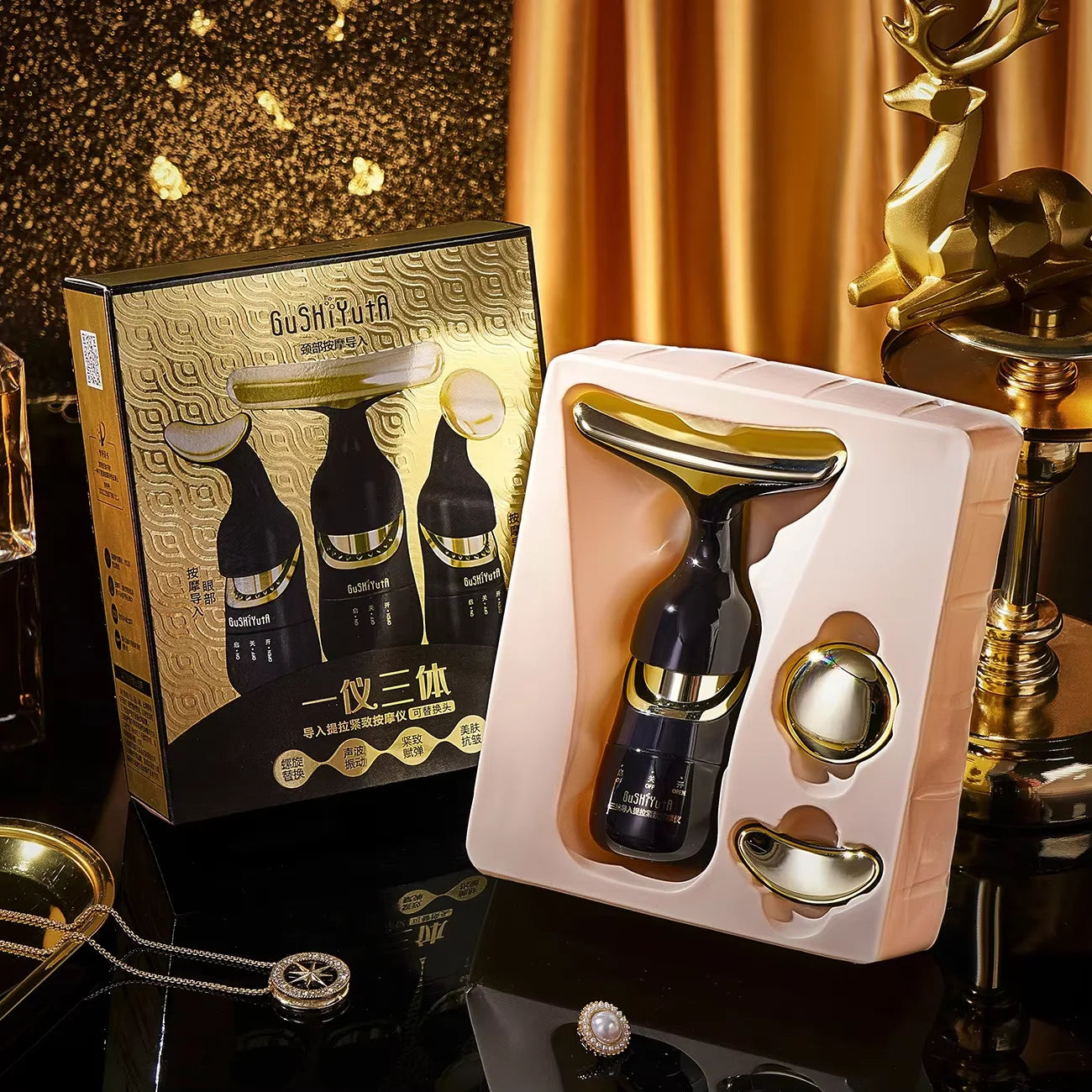 Serenova™ | Aparato de masaje 3 en 1: rostro, cuello y ojos