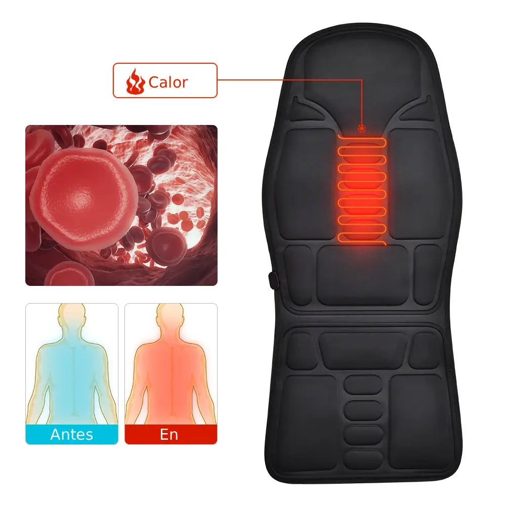 Serenova™ | Cojín de masaje eléctrico vibrante con calor: alivia el dolor de espalda, cuello y lumbar | Uso doméstico y en el coche