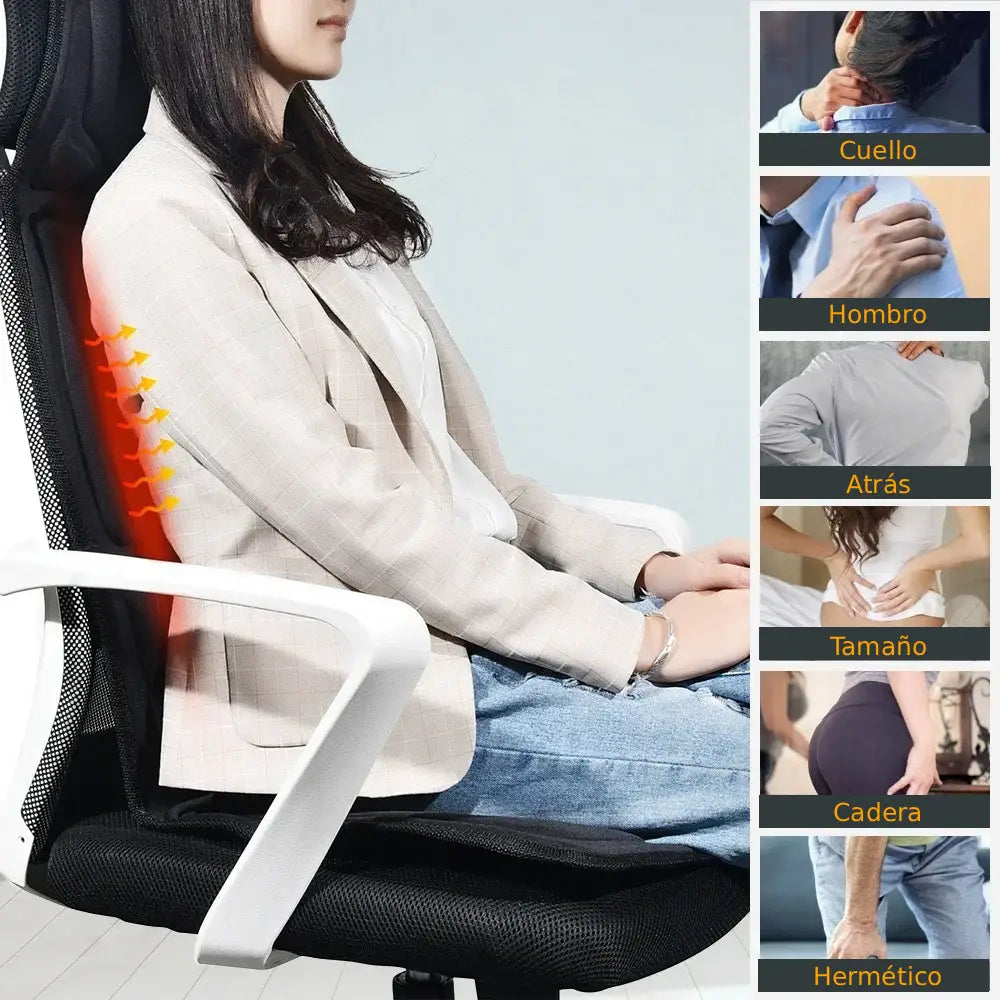 Serenova™ | Cojín de masaje eléctrico vibrante con calor: alivia el dolor de espalda, cuello y lumbar | Uso doméstico y en el coche